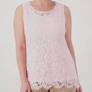 NWT Isaac Mizrahi Pink Eyelet Floral Lace Sleeveless Top with Scalloped Hem. XS